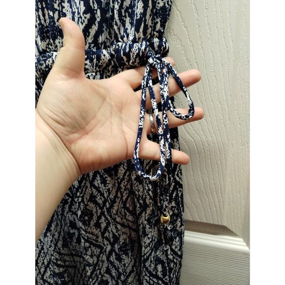 Saint Tropez West Size 1X Blue & White Nautical Diamond Drawstring Waist Dress - Picture 4 of 6